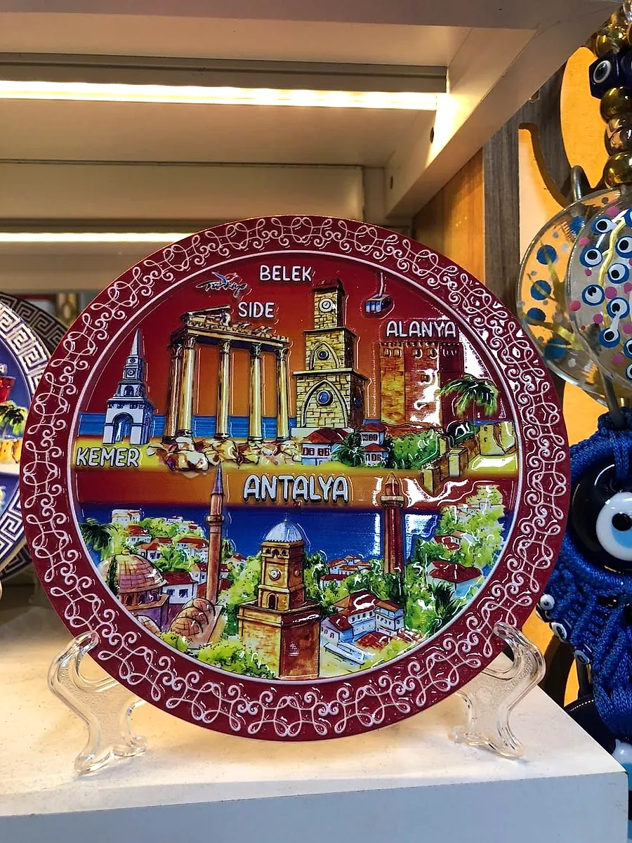 Antalya Hatıra Tabağı – Bordo Çerçeveli