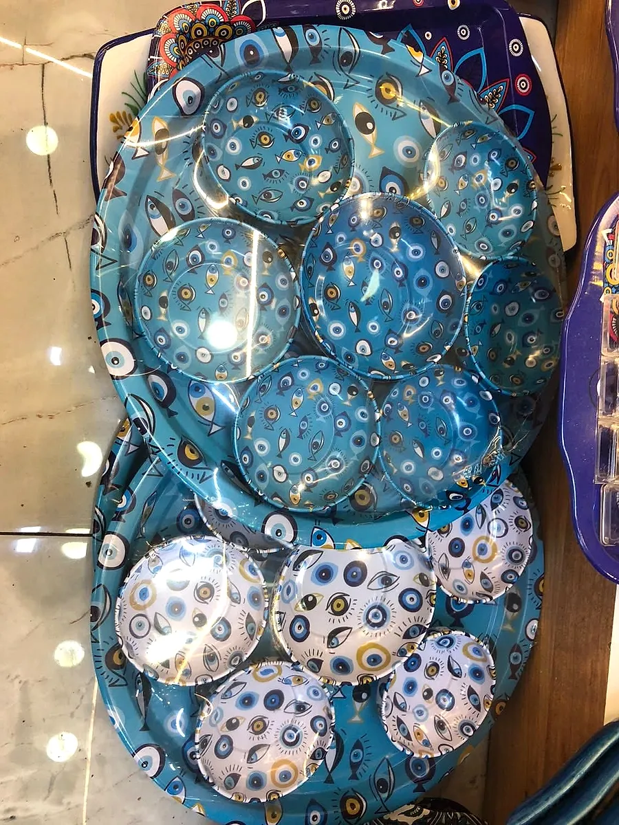 Nazar Desenli Dekoratif Cam Tabak